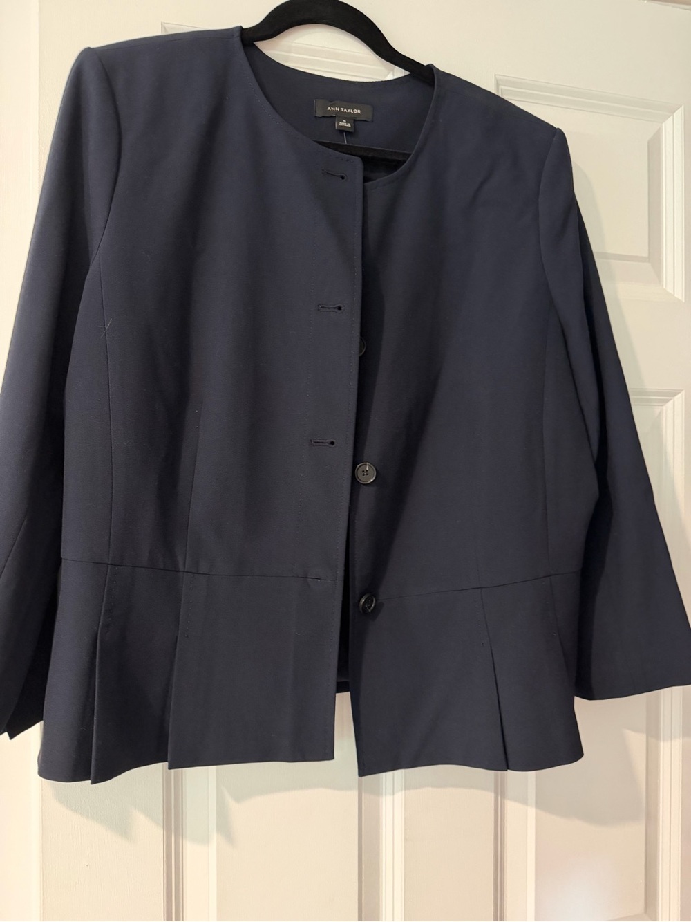Ann Taylor Navy Collarless Peplum-Style Blazer